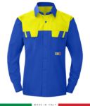 Two-tone multipro shirt, long sleeves, two chest pockets, Made in Italy, certified EN 1149-5, EN 13034, EN 14116:2008, color royal blue/orange RU801BICT54.AZG